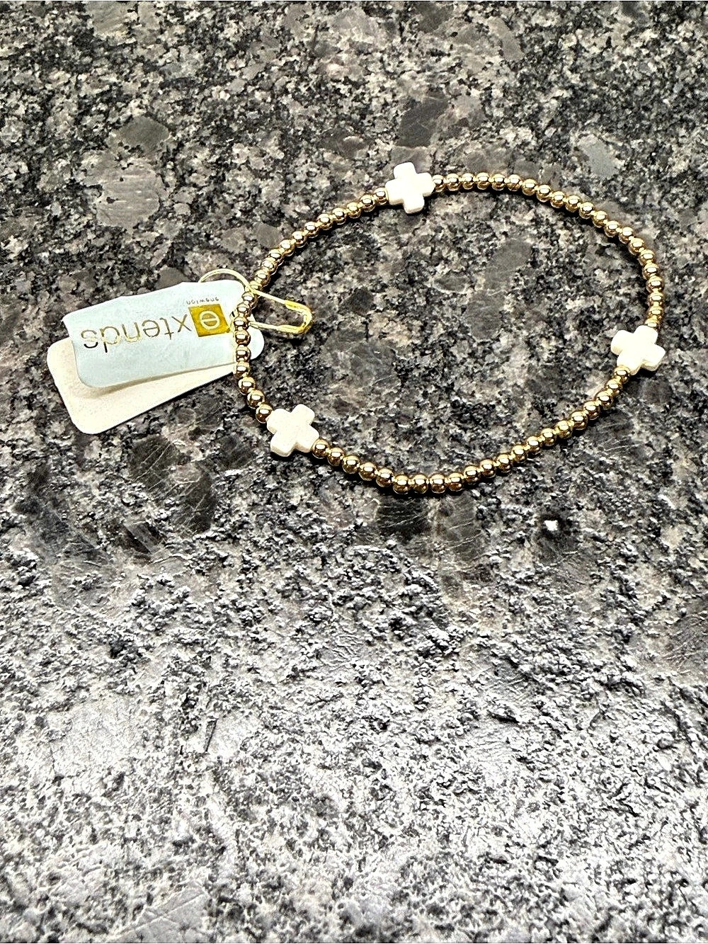 ENewton Extends Signature Cross Gold 3mm Beaded White Cross Bracelet NWT